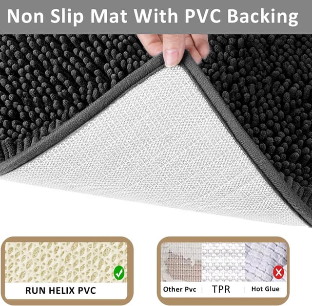 Thumbnail 6 de 3-Piece Chenille Bathroom Rug Set with Non-Slip PVC Backing (Small U-Shape + Large Mats)