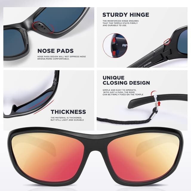 Detalle de RIVBOS Sonnenbrille für Fahrrad & Sport RB832 – polarisierte TR90-Sportbrille mit UV400