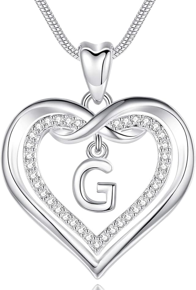 Detalle de EUDORA Harmony Ball Collier initiale cœur en argent – pendentif lettre cœur avec zircon cubique (51 cm)