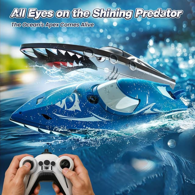Detalle de Shark RC Racing Boat for Kids & Adults (2.4GHz) with Dual Battery, Waterproof Remote Control Toy