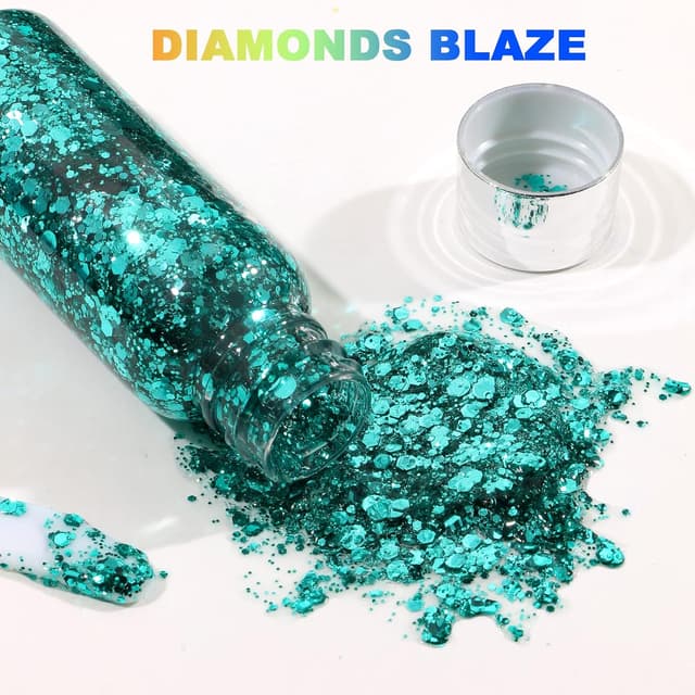 Detalle de URAQT Body Glitter Gel – Chunky Glitzer für Gesicht, Haare, Lippen, Nägel & Körper (Grün)