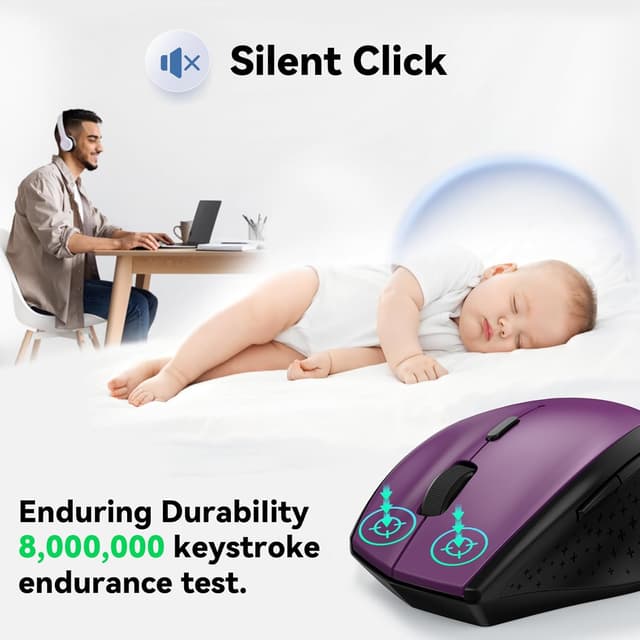 Detalle de TECKNET kabellose Maus (2,4G, 4800 DPI, 6 Tasten) mit USB-Empfänger – optisches Tracking