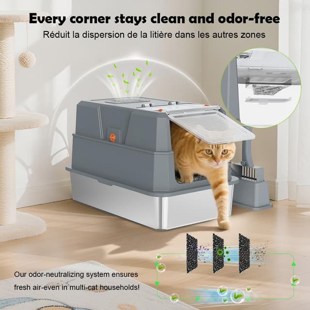 Thumbnail 6 de SZEE Stainless Steel Cat Litter Tray — Spacious Grey 🐱