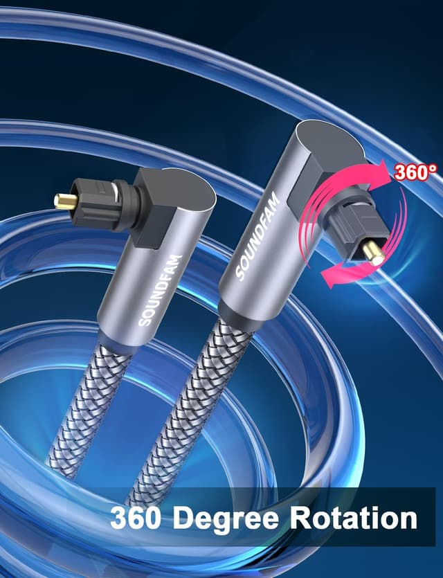 Detalle de SOUNDFAM Optisches Kabel 1 m Grau (Toslink) mit 90° Dual-Stecker für Samsung TV, Soundbar & AV-Receiver