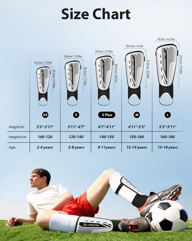 Detalle de AirsFish Upgraded Soccer Shin Guard Sleeves for Kids, Youth & Adults (CE Certified EVA + PP)
