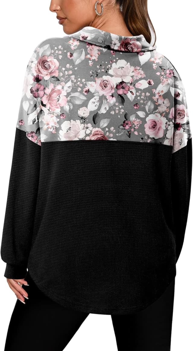 Detalle de CHICZONE women’s oversized quarter-zip sweatshirt pullover