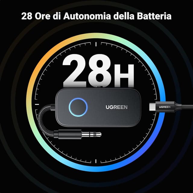 Detalle de UGREEN adattatore Bluetooth 5.3 2 in 1 aptX trasmettitore e ricevitore con microfono per auto, TV e cuffie