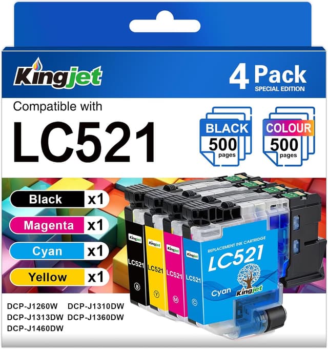 Detalle de KINGJET LC521 ink cartridges (LC-521) multipack for Brother DCP-J printers