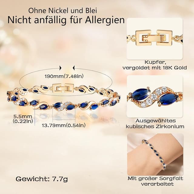 Detalle de Richapex Damen-Tennisarmband Infinity mit 18K vergoldetem Finish und Strass & Zirkonia
