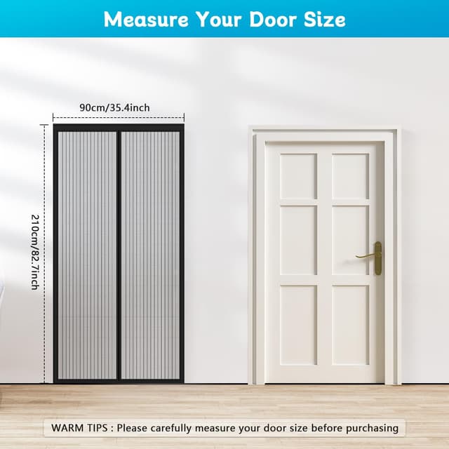 Detalle 2 de Magnetic Bug Mesh Door Fly Screen Curtain for Patio Doors (90 × 210cm) with Power Magnets