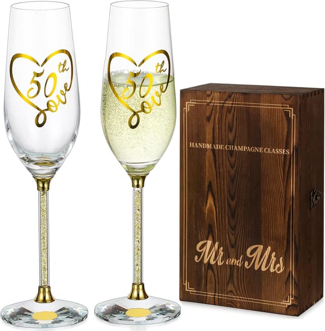 Imagen de NUPTIO 50th Anniversary Gold Champagne Flutes set en OfertitasTOP