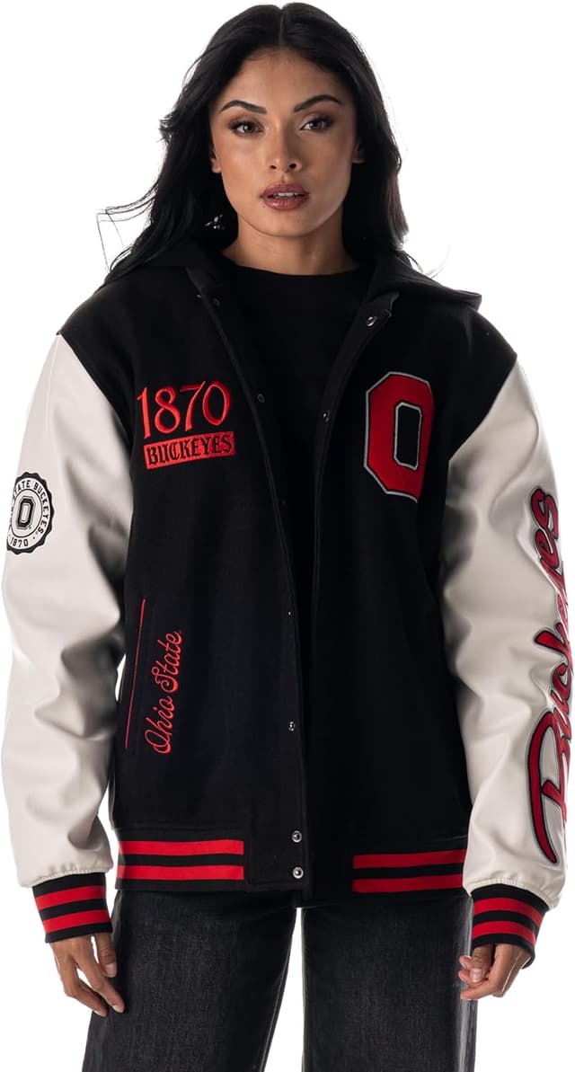 Detalle de The Wild Collective Unisex Ohio State Varsity Jacket with Hood