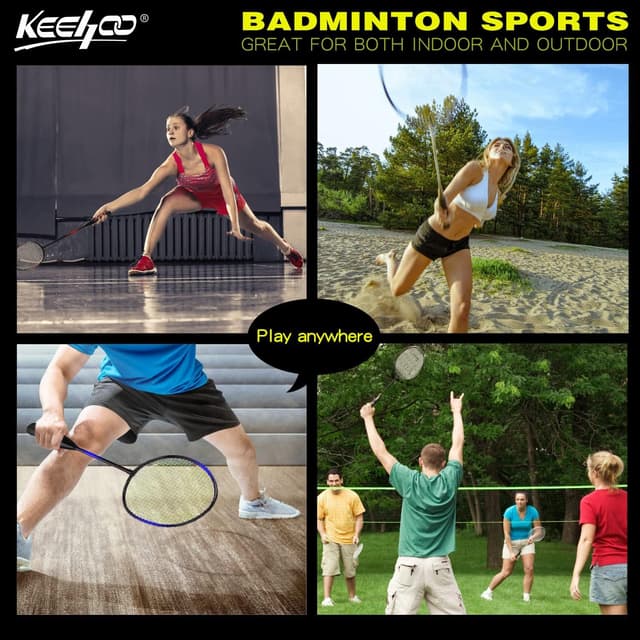 Detalle de KH 2–4 Player Badminton Rackets Set (4 Rackets, Shuttlecocks & Carry Bag) for Adults, Kids & Family Garden Play