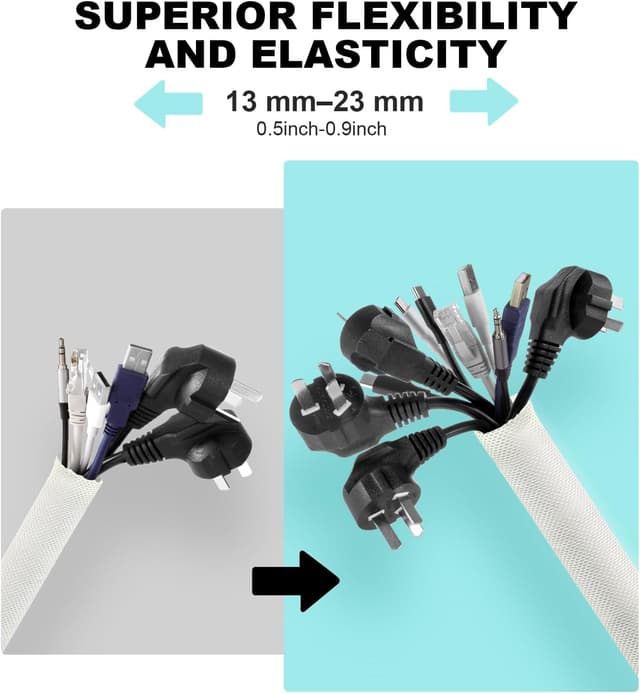 Detalle de AGPTEK 3 m Kabelschlauch (25 mm, selbstschließend) – flexibler Textil-Kabelkanal für Kabelmanagement