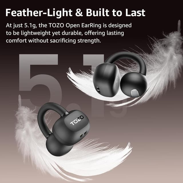 Detalle de TOZO OpenEarRing Cuffie Bluetooth 5.1 con microfono e cancellazione rumore, autonomia fino a 40 ore, display LED e IPX5 (Nero)