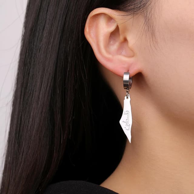 Detalle de EUEAVAN Palästina Dangle-Ohrringe für Frauen – Palästina-Karte & Flaggenmotiv aus Edelstahl