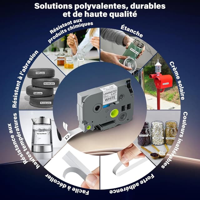 Detalle 2 de Ruban TZe-231 12 mm compatible PRINTORBIT pour Brother P-touch (TZe231/TZ 231/TZC231) — noir sur blanc