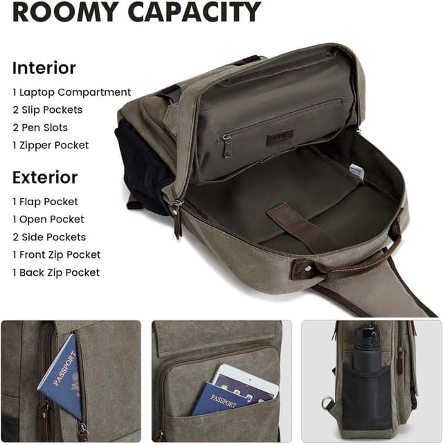 Detalle 2 de S-ZONE Zaino da Uomo impermeabile in tela per laptop 13–16 pollici (a tracolla, casual)