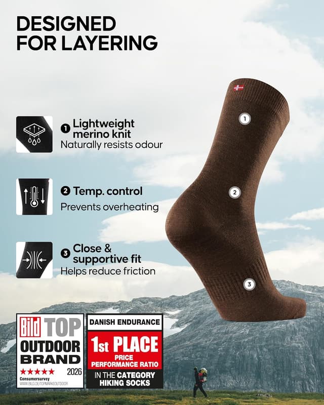 Detalle 2 de Danish Endurance Merino Wool Hiking Liner Socks (2-Pack) – low-bulk blister-preventing liner socks