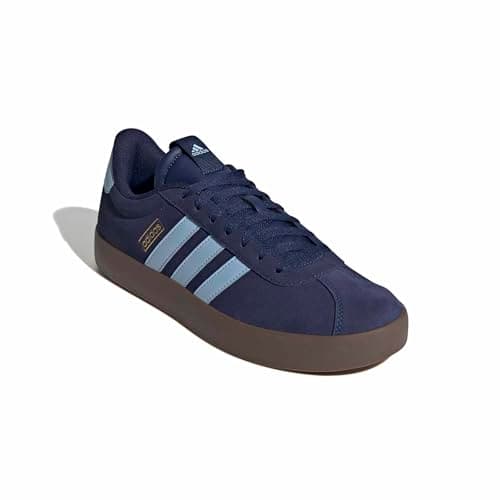 Detalle de adidas Hombre VL Court 3.0 en piel con cierre de cordones (Dark Blue/Clear Sky/Gold Met., 43 1/3)