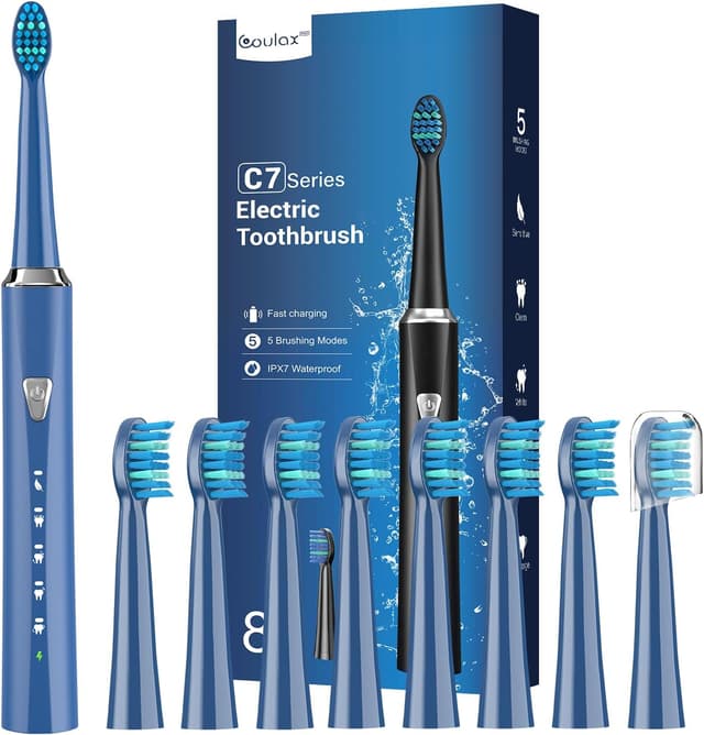 Detalle de Rechargeable Electric Toothbrush for Adults and Kids with 8 Dupont Heads, 5 Modes & 2-Minute Timer