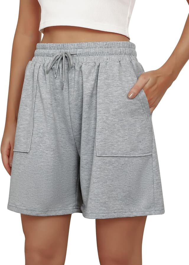 Detalle de Cowasto Women’s Cotton Sweat Shorts with Drawstring Waist and Pockets (7" Inseam)