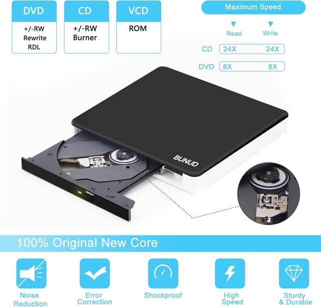 Detalle 2 de External CD DVD Drive USB 3.0 Type-C Slim Optical Drive 💽