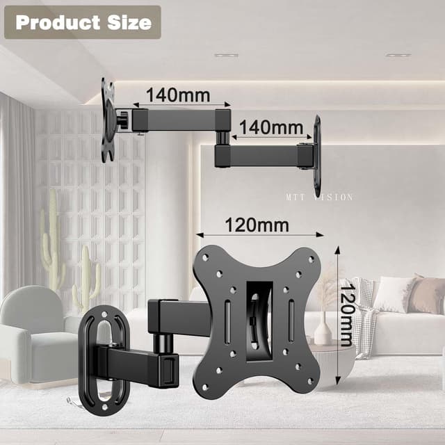 Detalle 2 de JXMTSPW support TV mural orientable et inclinable 14 à 27 pouces (VESA 75x75 / 100x100) jusqu’à 10 kg