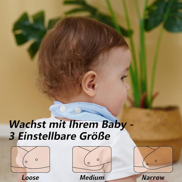 Detalle de Kewlife gift Baby-Lätzchen aus Musselin – verstellbares Dreieckstuch als Halstuch für Jungen & Mädchen