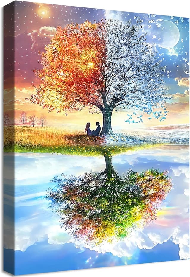 Thumbnail 6 de HALFLEMART Yin-Yang-Baum Leinwandbilder mit Rahmen 30x40 cm – Schwarz/Braun/Silber, zum Aufhängen