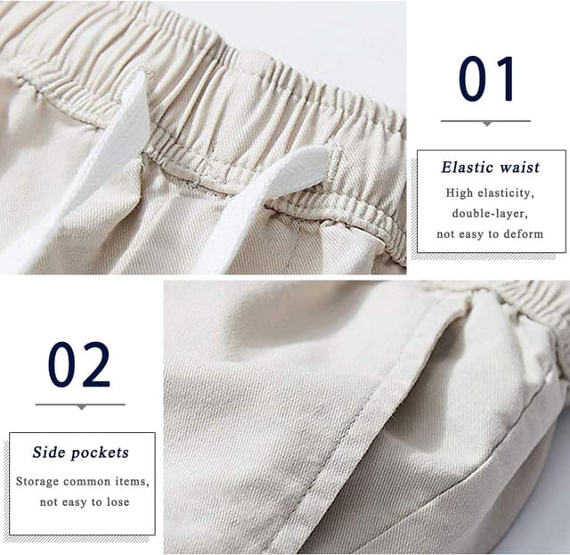 Detalle de APTRO Men’s Cargo Shorts with Elastic Waistband & Drawstring, 100% Cotton Twill Relaxed Fit (Big & Tall)