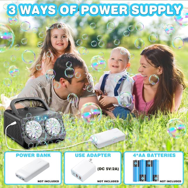 Detalle de Macchina bolle di sapone bambini automatica con 26 bacchette rotanti – spara bolle automatico (nero)