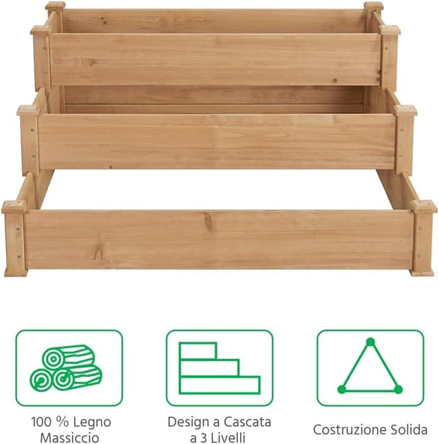 Detalle de Yaheetech letto orto rialzato da giardino ETSerno interno grande a 3 livelli, 120 x 120 x 56 cm, in legno marrone chiaro