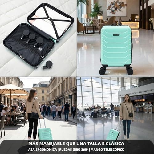 Detalle 2 de RAYKONG Maleta de cabina ABS 40x30x20 (24L) con ruedas desmontables – color menta