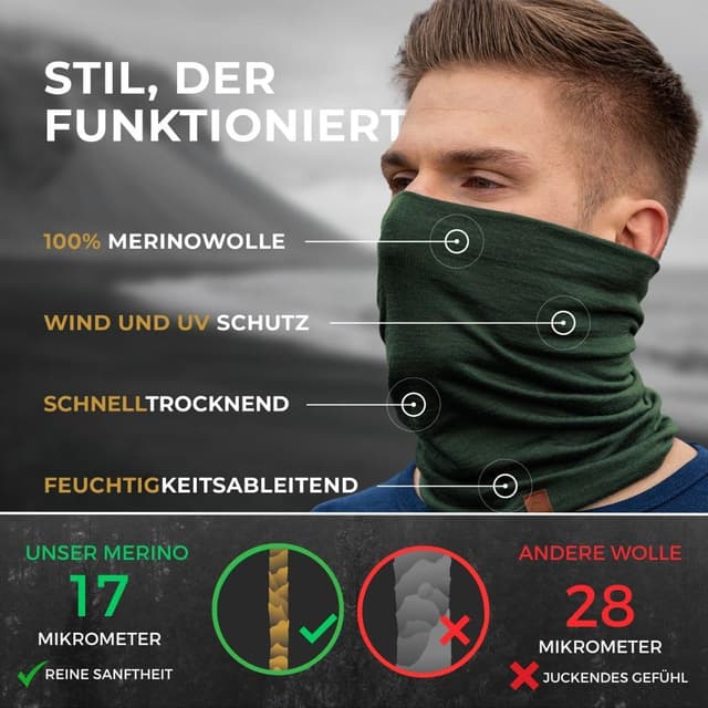 Thumbnail 2 de menique Schlauchschal Herren 100% Merino Wolle đ§Ł