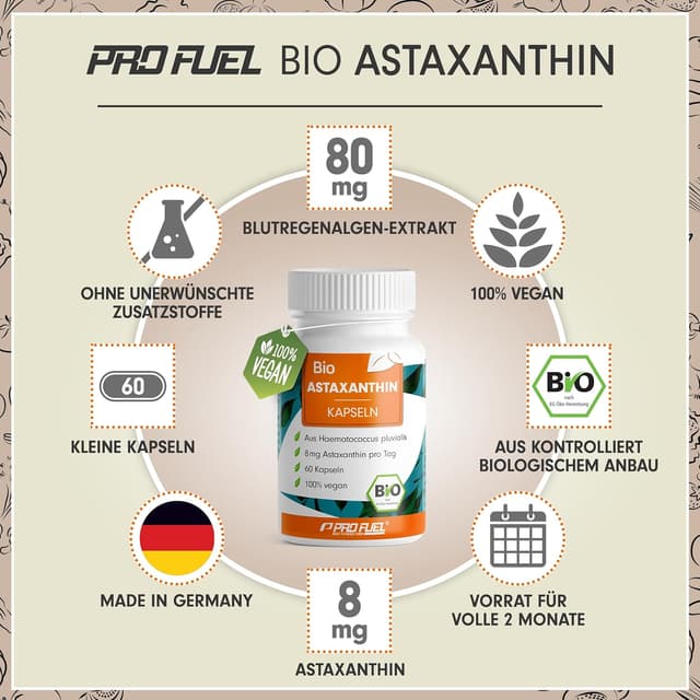 Detalle 2 de BIO Astaxanthin-Kapseln 60x hochdosiert 8 mg pro Kapsel