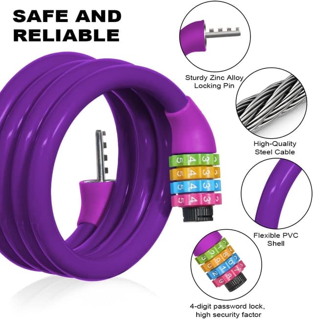 Detalle 2 de Ainiv 4-Digit Password Bicycle Lock 65cm