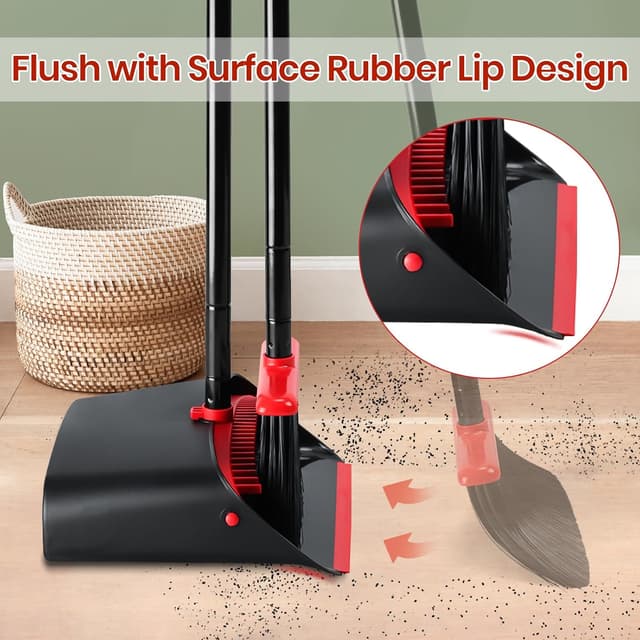 Thumbnail 6 de TreeLen Dust Pan and Broom Combo with 52" Handle and Upright Stand (Black/Red)