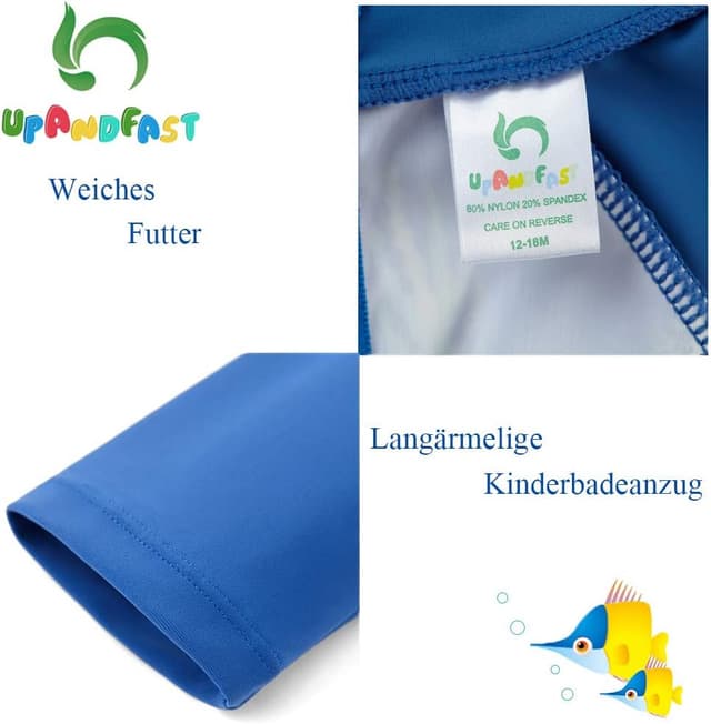 Thumbnail 6 de upandfast Baby Jungen Badeanzug mit Sonnenhut (UPF 50+, Reißverschluss) – einteilig für den Strandurlaub