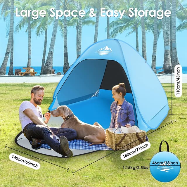 Detalle 2 de Pop Up Beach Tent – Automatic Portable Sun Shelter with UPF 50+ UV Protection, Waterproof (3 Person), Blue