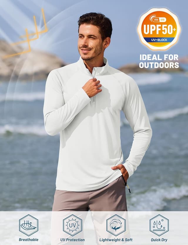 Detalle de UV-Schutz Langarm-Rashguard für Herren mit 1/4-Reißverschluss (UPF 50+)