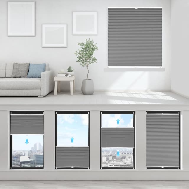 Detalle de Sekey Plissee ohne Bohren „Klemmfix“ – Verdunkelung für Fenster, 70 cm breit, Dunkelgrau