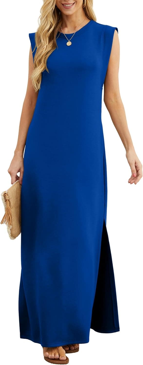 Detalle de GRECERELLE Women’s Summer Maxi Dress with Split, Pockets and Sleeveless Round Neck