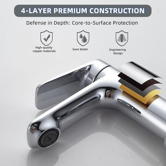 Detalle 2 de BELZ Modern Basin Mixer Tap (Single Lever) – Chrome brass bathroom faucet with hot & cold mixer