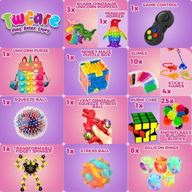Detalle 2 de 120 Pcs Fidget Toys Pack Sensory Pop, Slime, Spinner & More for Kids and Adults