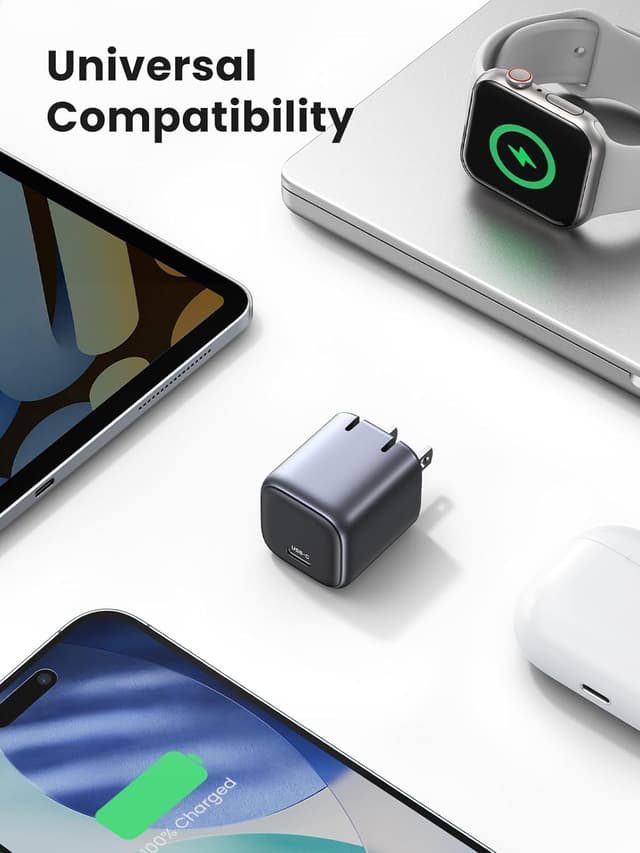 Detalle de UGREEN Nexode 30W USB-C Wall Charger (GaN, Foldable Plug, PPS) for iPhone & Galaxy & MacBook Air, Black