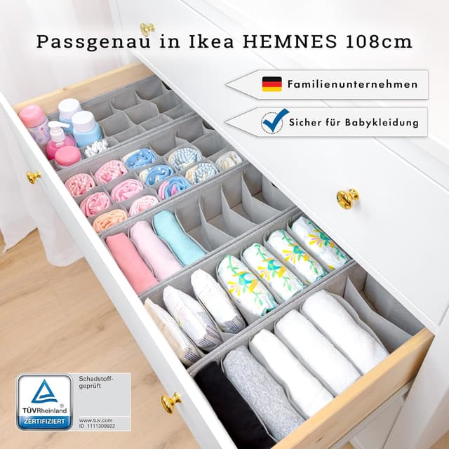 Detalle de SIMPLE JOY® HEMNES Organizer 5er-Set (schadstoffgeprüft, TÜV Rheinland) – Ordnungssystem für IKEA HEMNES 108 cm