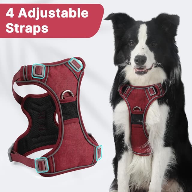 Detalle de Belababy Large Dog Harness (Anti-Pull) with Soft Padded Handle, Reflective Strips, Red XL