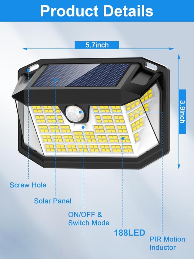 Thumbnail 2 de LANSOW 188 LED Solar Security Lights