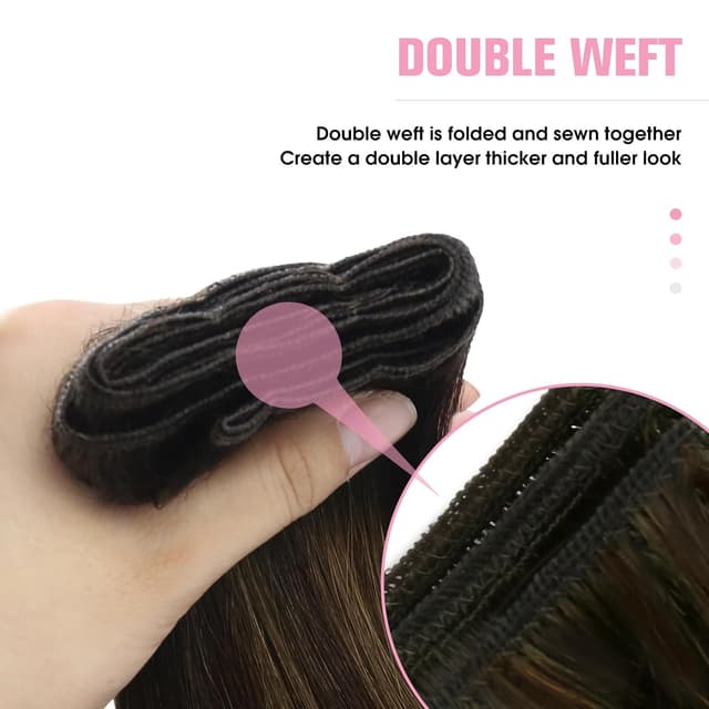Detalle de YoungSee Echthaar Tressen Braun – Weft Extensions in Dunkelbraun zum Einnähen, 50 cm, 100 g